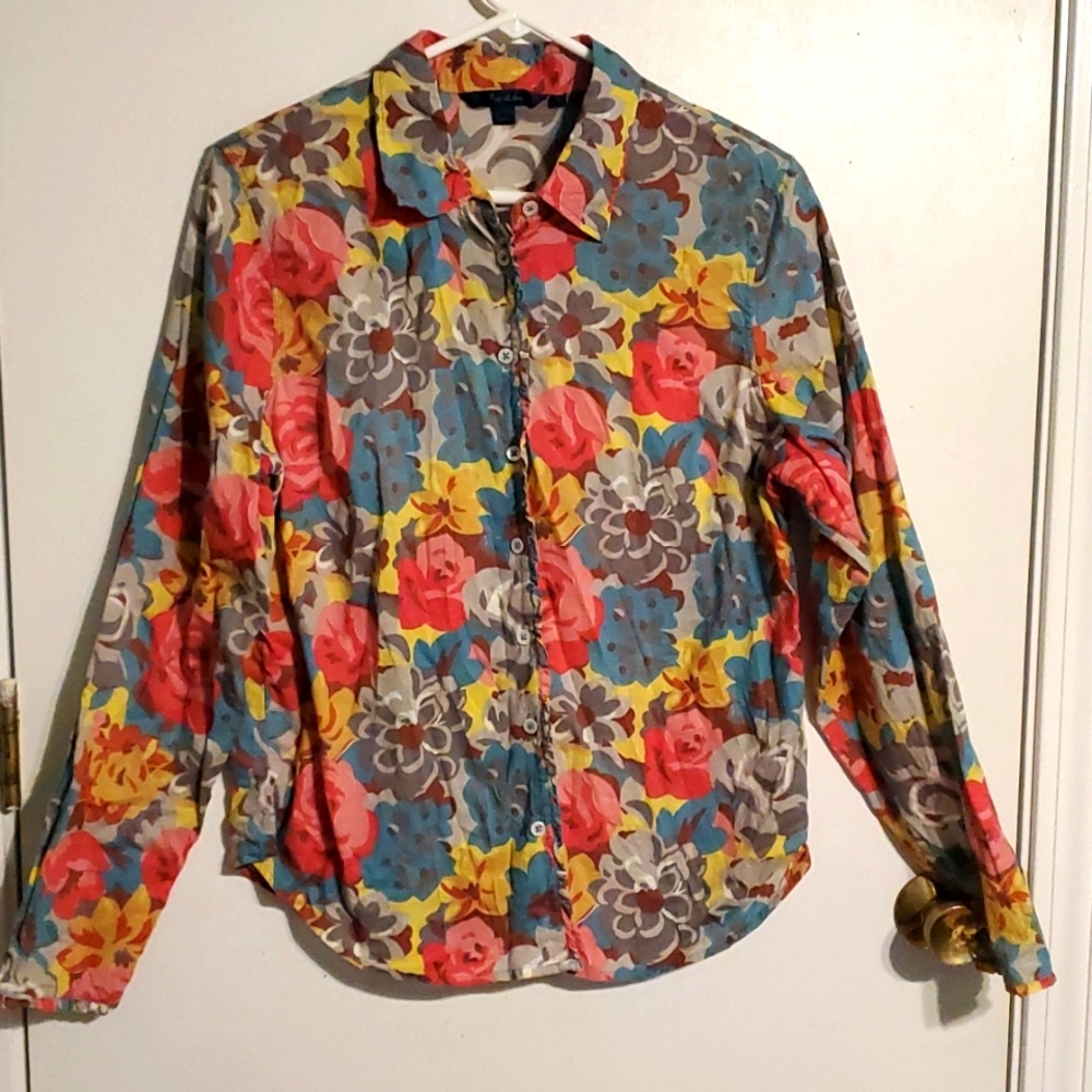 Boden women's cotton floral button-down shirt w ruffle | Versatile & Feminine